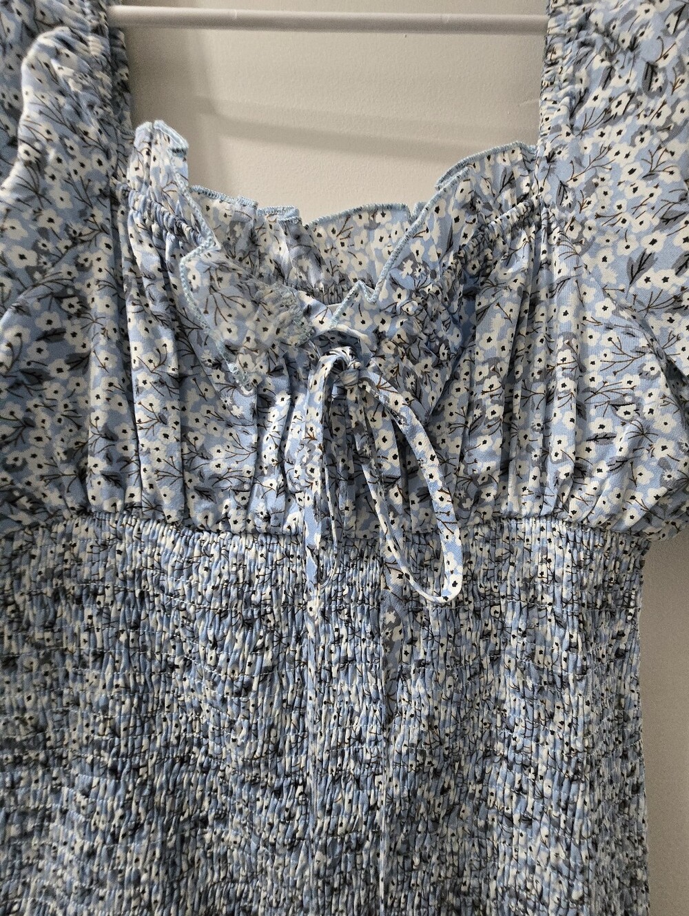 Light Blue Floral Smocked Women's Dress